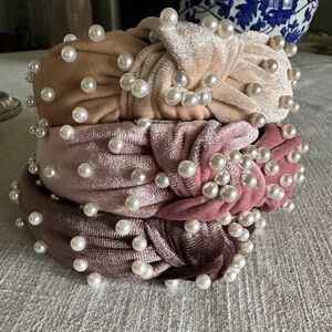 Elegant Pearl-Embellished Headbands - Pink, Tan, Brown